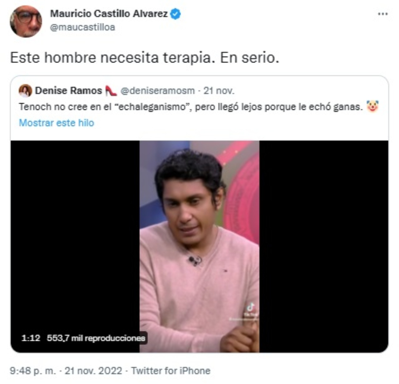 Mauricio Castillo contra Tenoch Huerta tweet