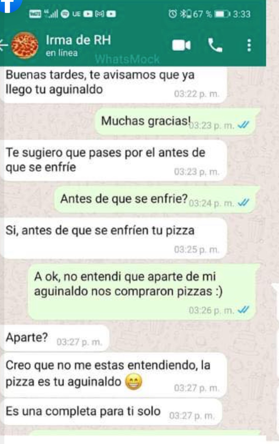 Empleado Pizza aguinaldo