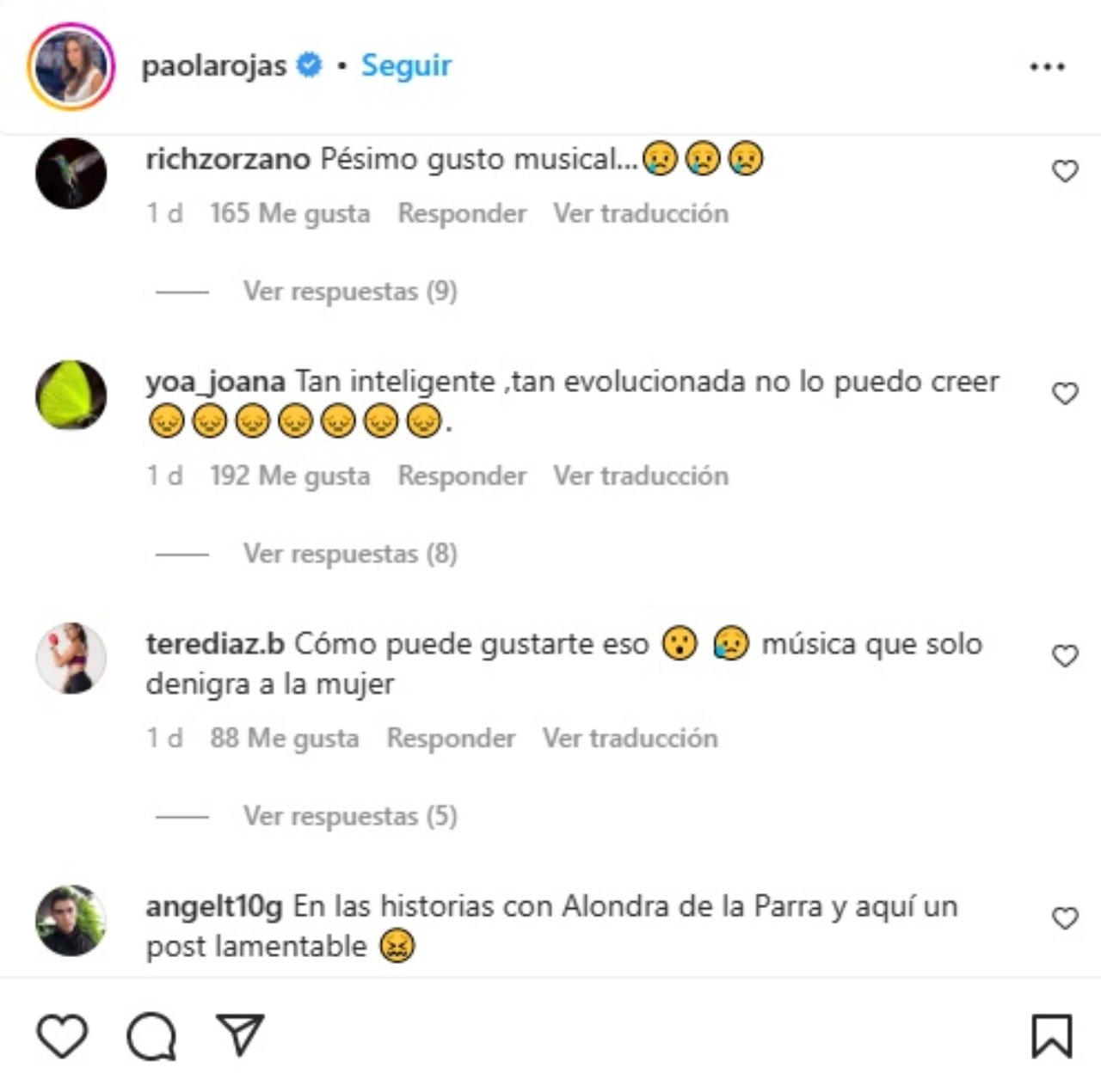 Criticas a Paola Rojas ver Bad Bunny