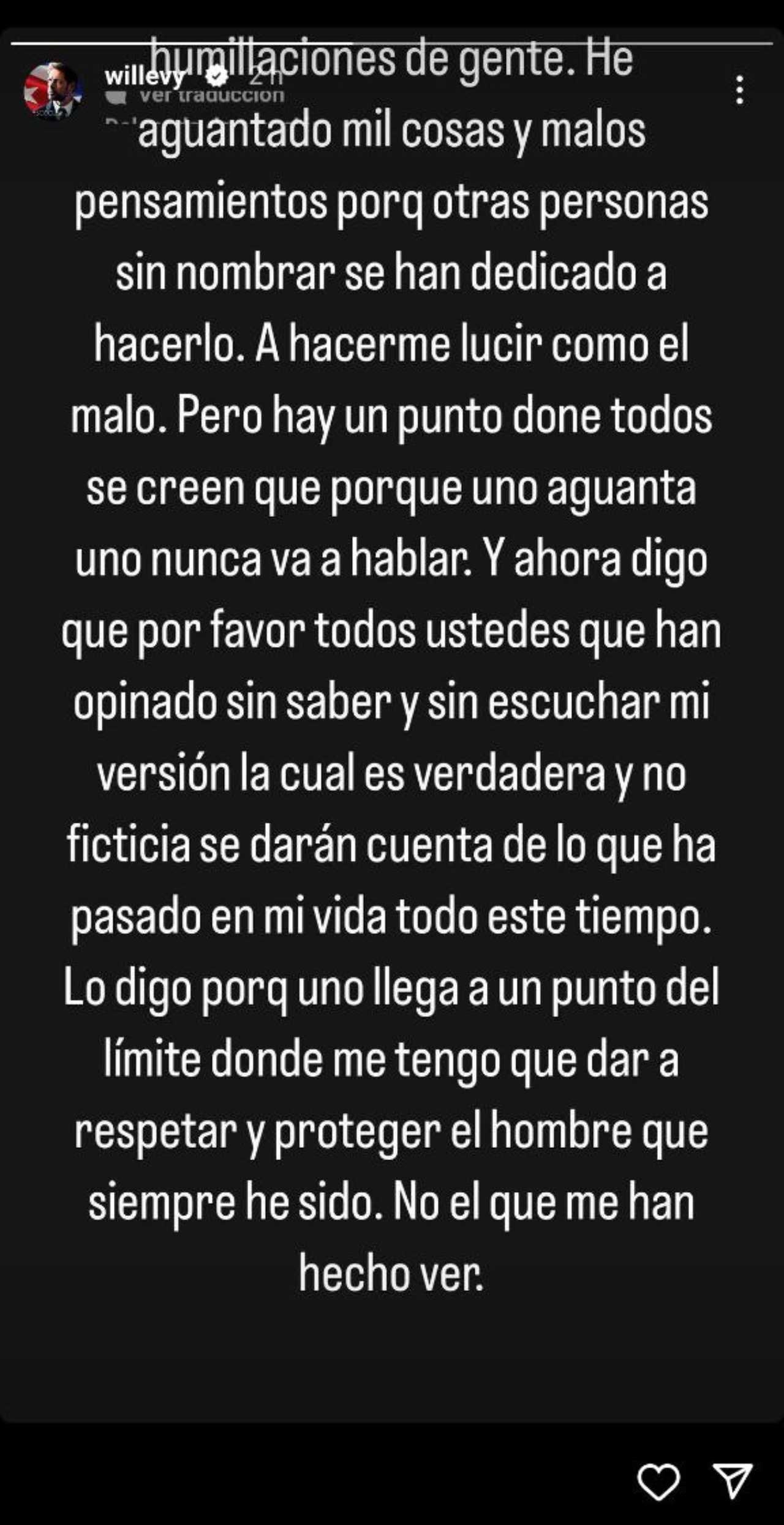 William Levy mensaje Instagram contar verdad 