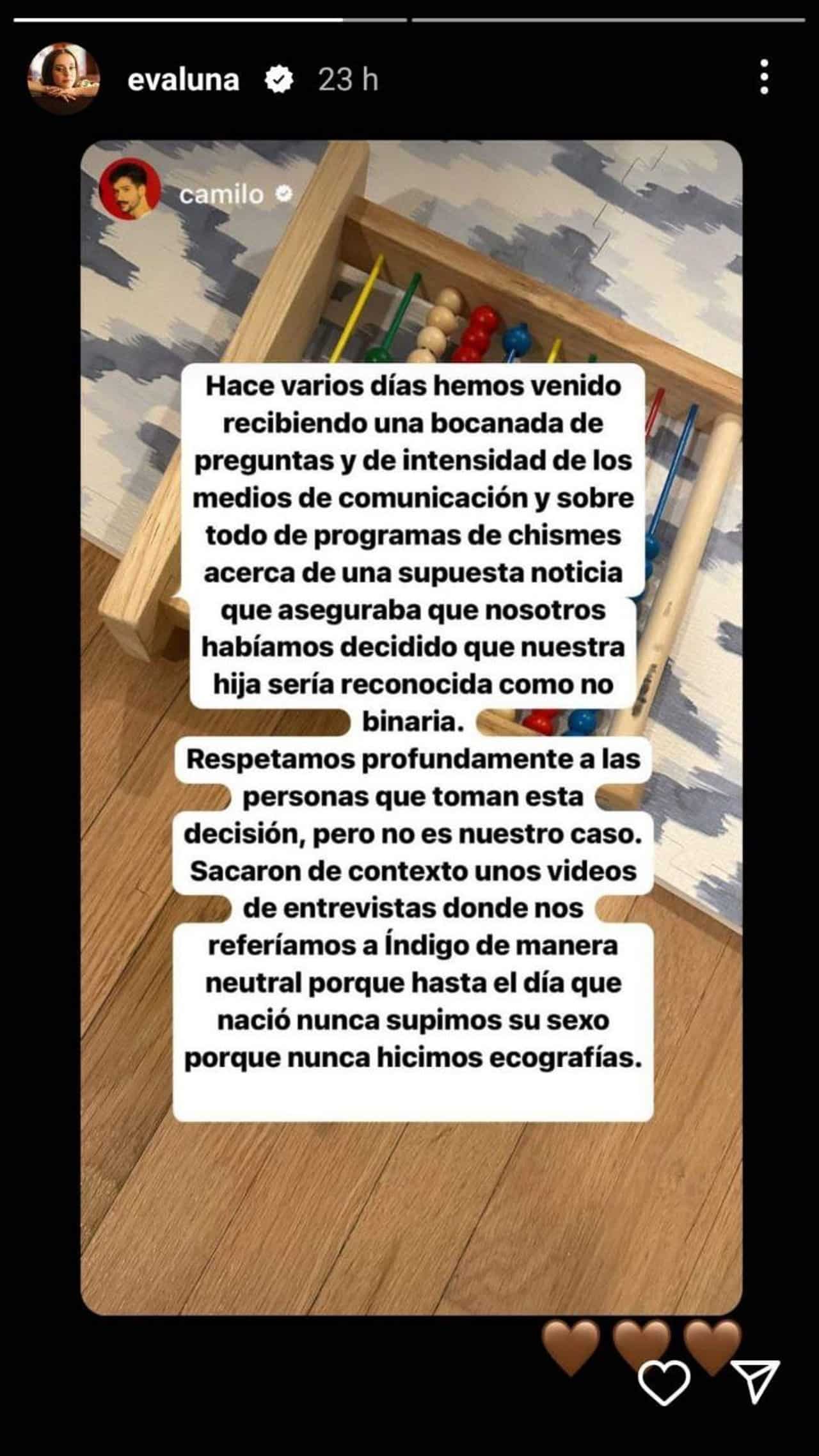 Evaluna Índigo Camilo hija no binaria
