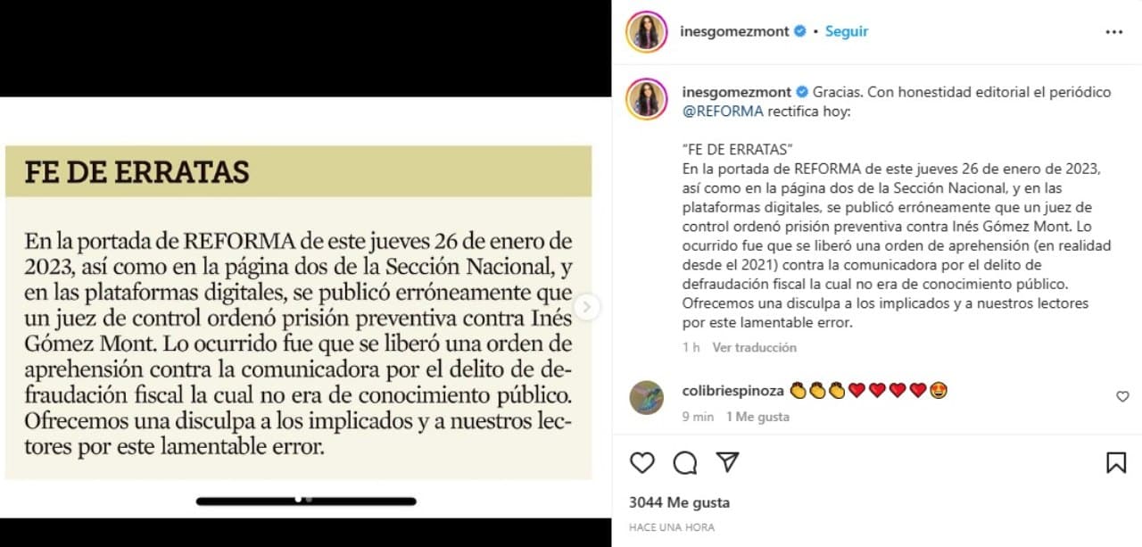 ines Gomez Mont contra Reforma error