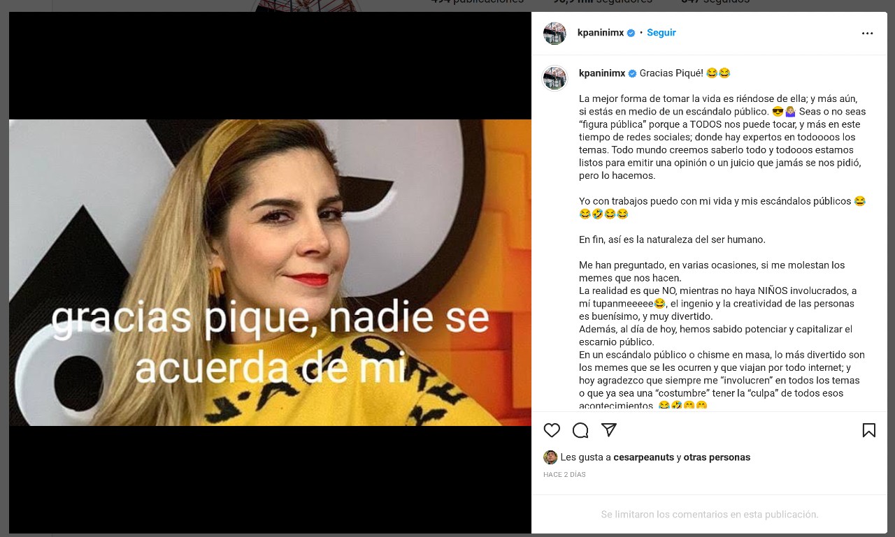 Karla Panini Piqué mensaje agradecida pique