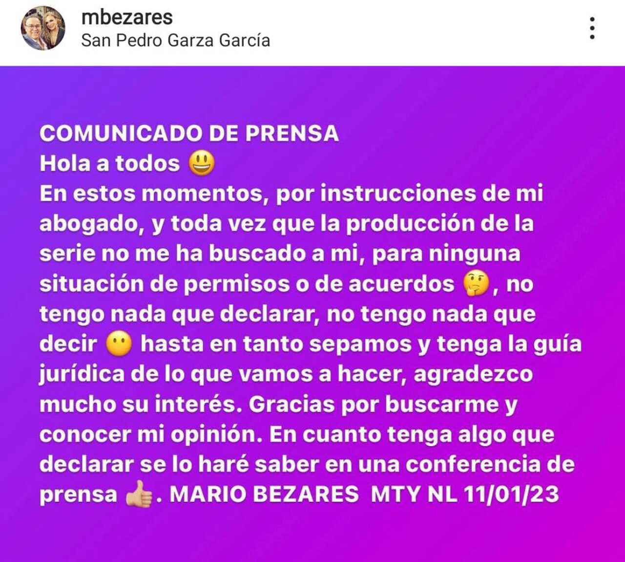 Mario Bezares comunicado 