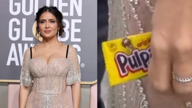 Salma Hayek posa pulparindo Golden Globes