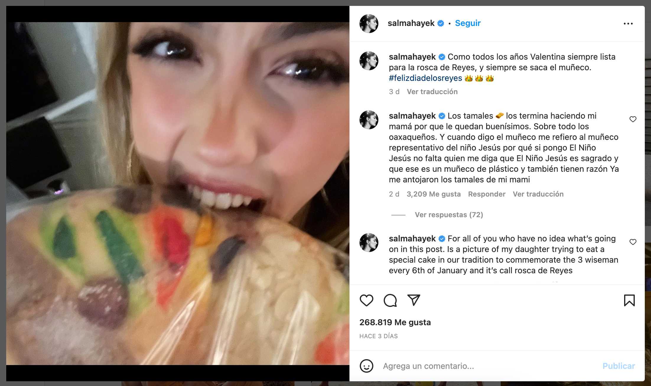 Salma Hayek es criticada por decirle muÃ±eco al niÃ±o Dios de la rosca