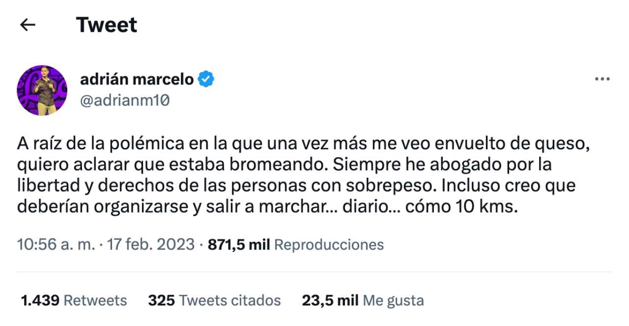 Adrián Marcelo ataca a personas con sobrepeso