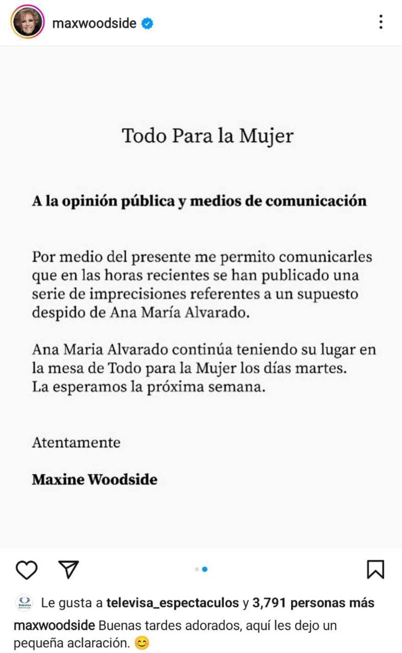 Maxine Woodise pide a Ana María regresar