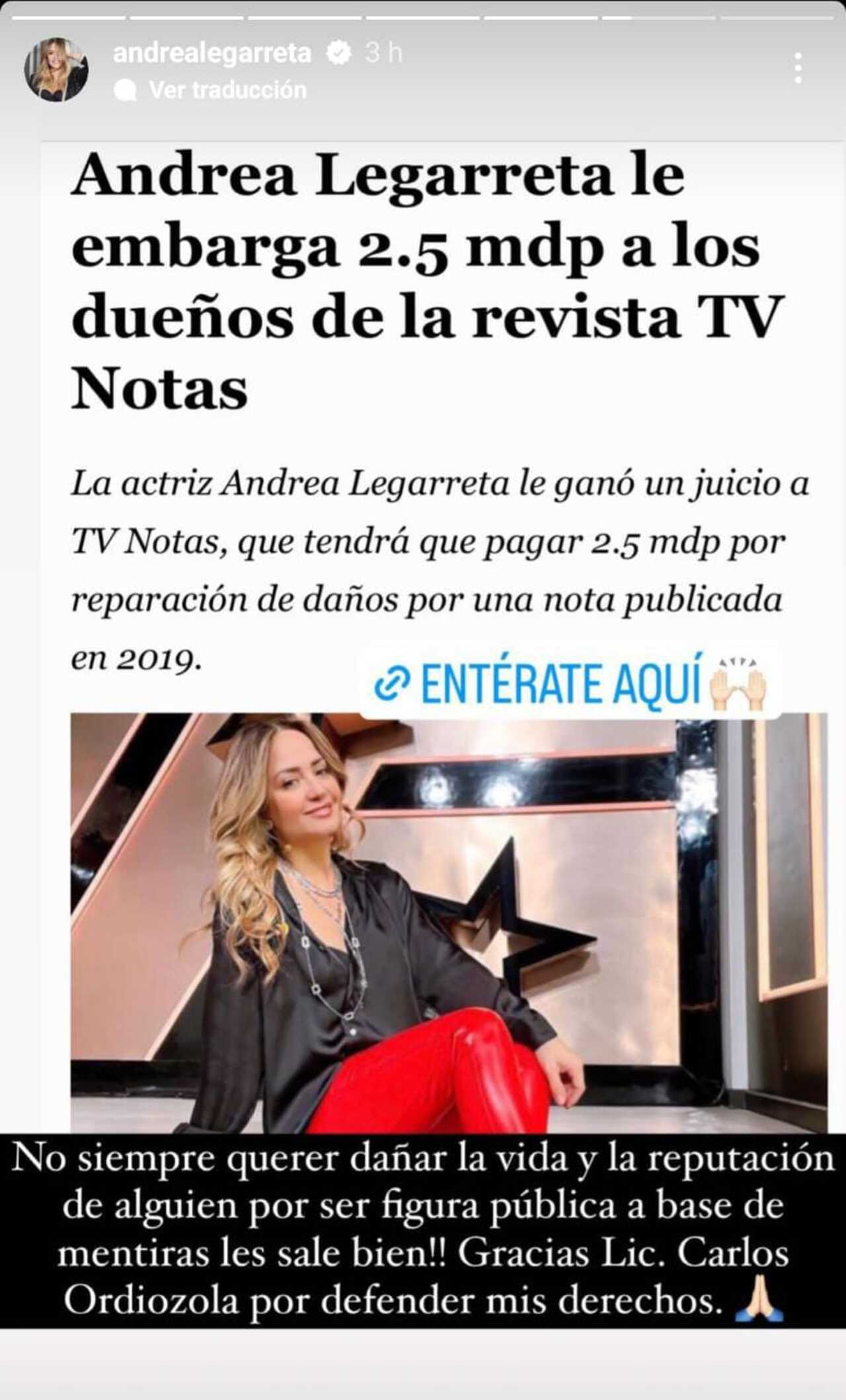 Andrea Legarreta demanda a Tv Notas