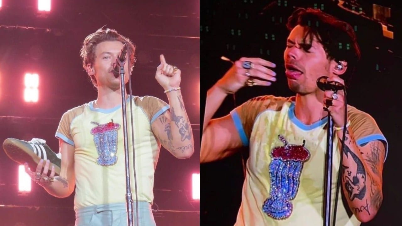 Harry Styles toma champaÃ±a desde zapato