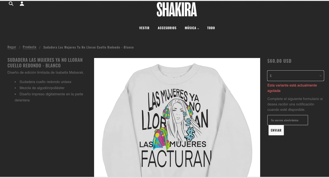 Shakira sudadera web store