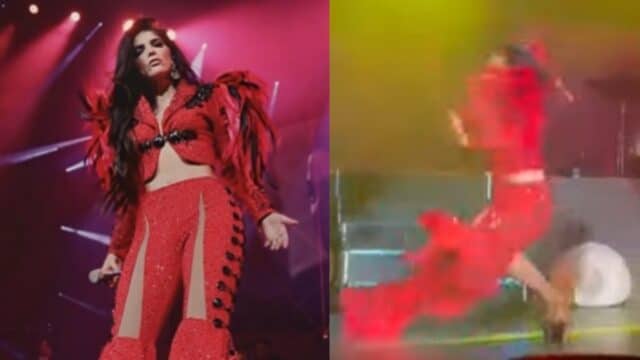 Ana Barbara se cae escenario concierto
