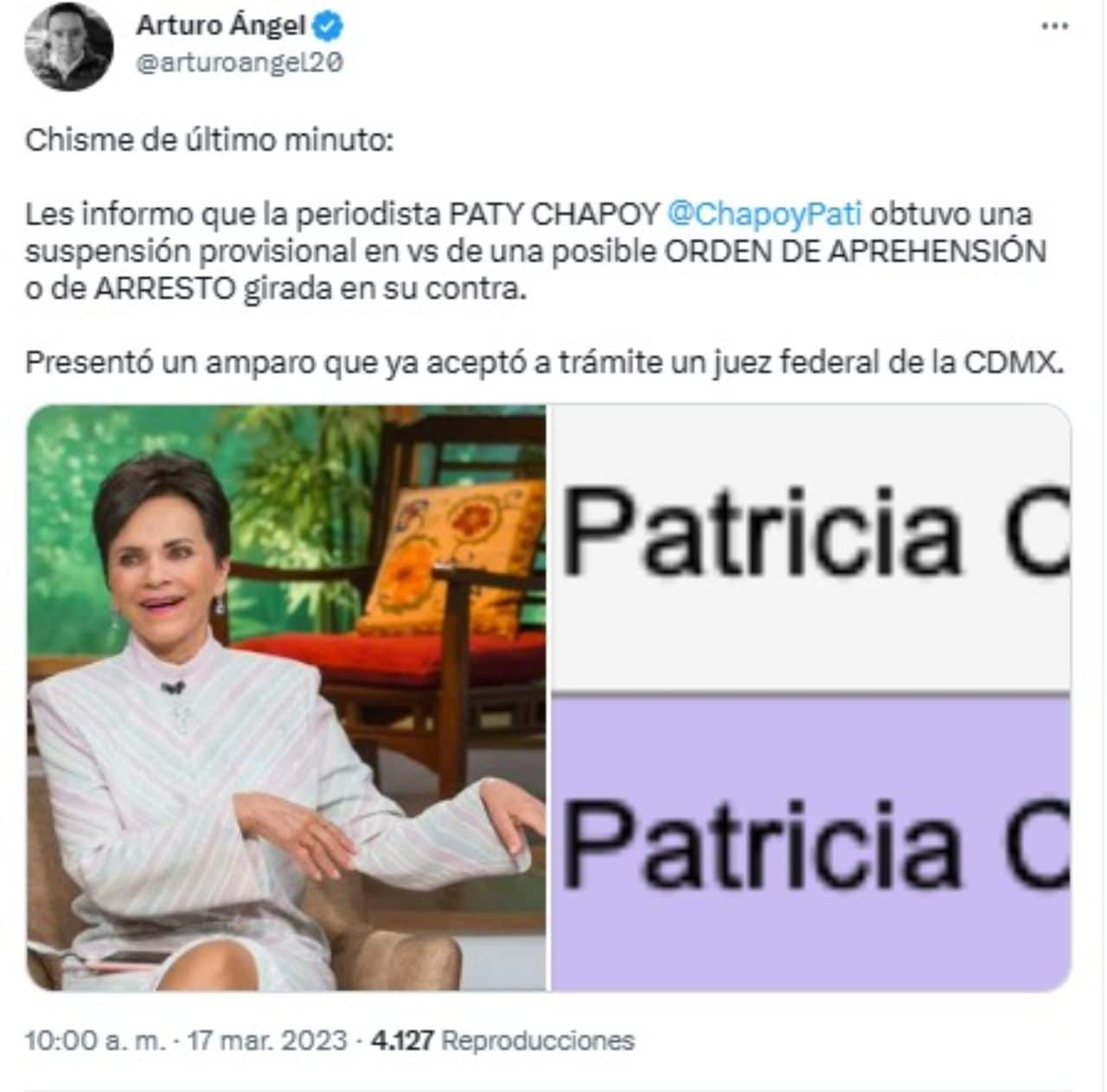 Dan amparo a Pati Chapoy orden