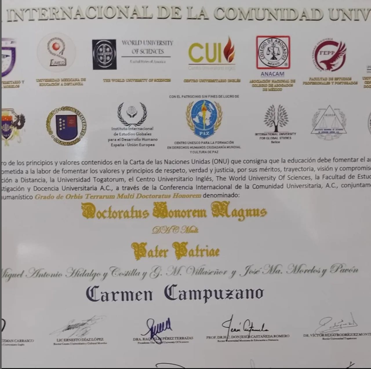 Carmen Campuzano doctorado Honoris Causa