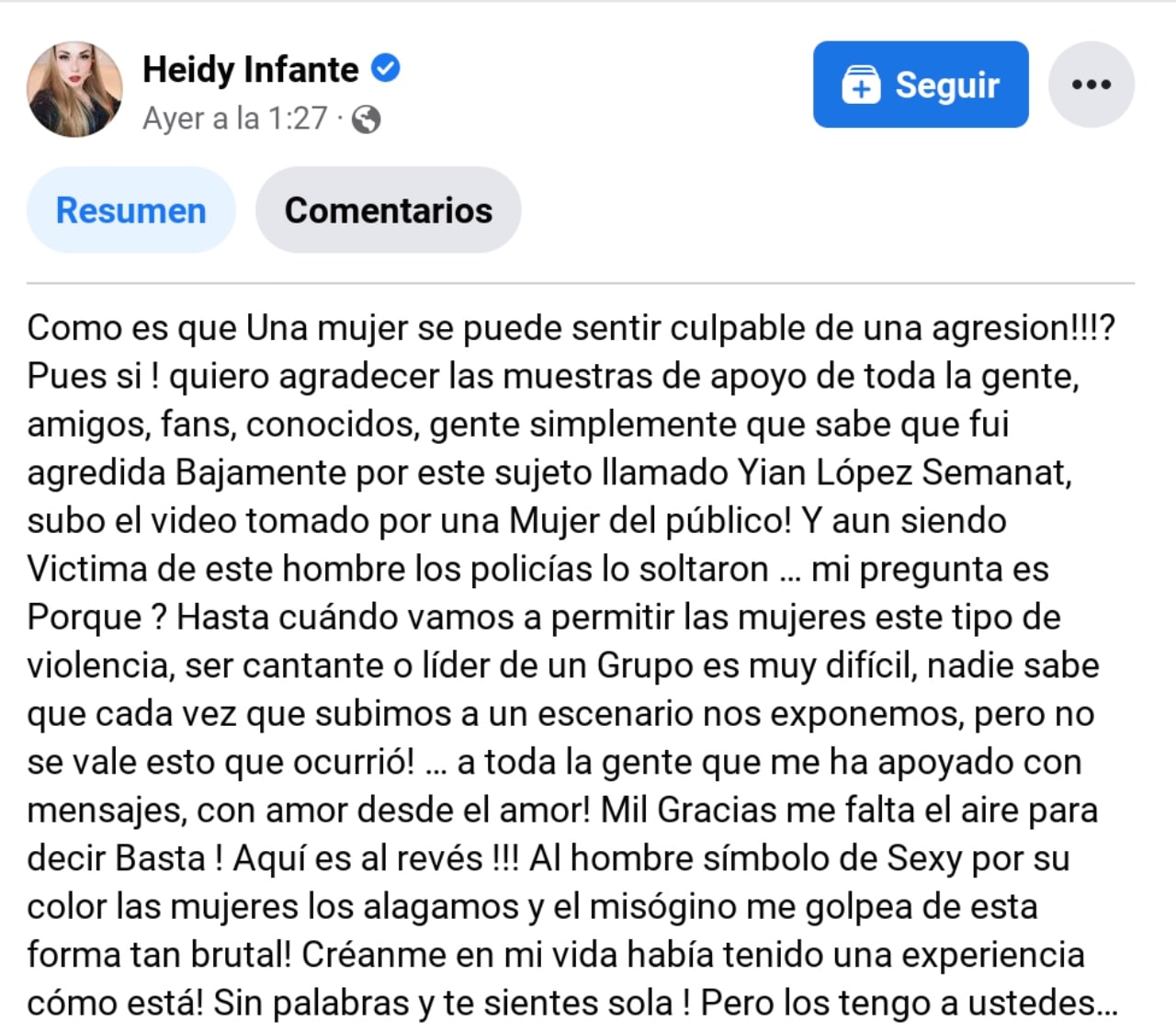Heidy Infante es agredida física y sexuaImente durante show en vivo