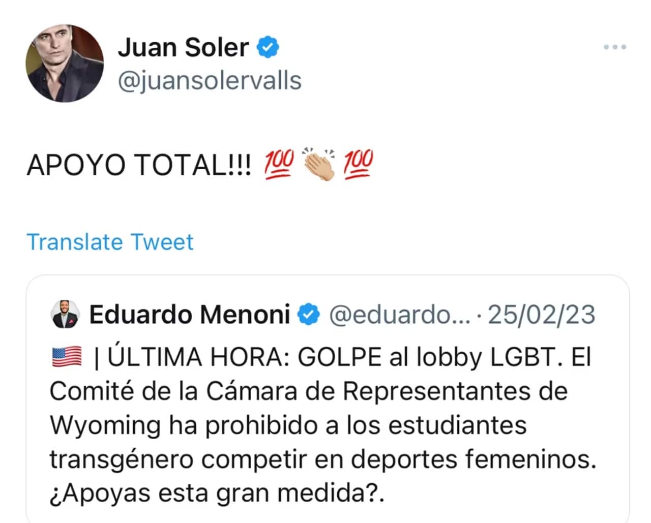 Juan Soler polémica transfóbico violación