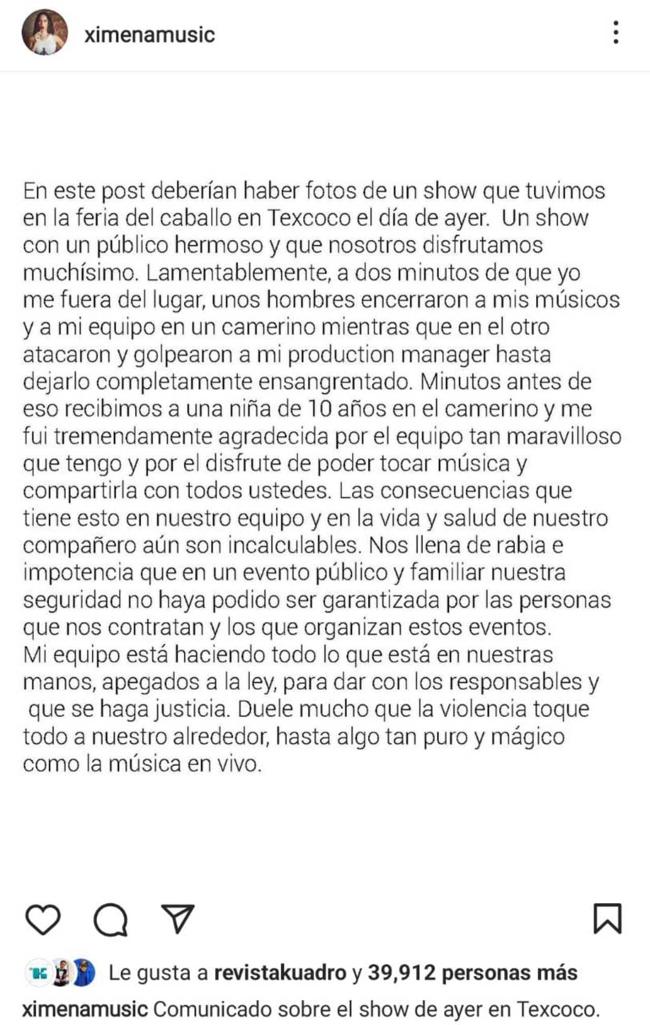 Ximena Sariñana denuncia Feria Texcoco
