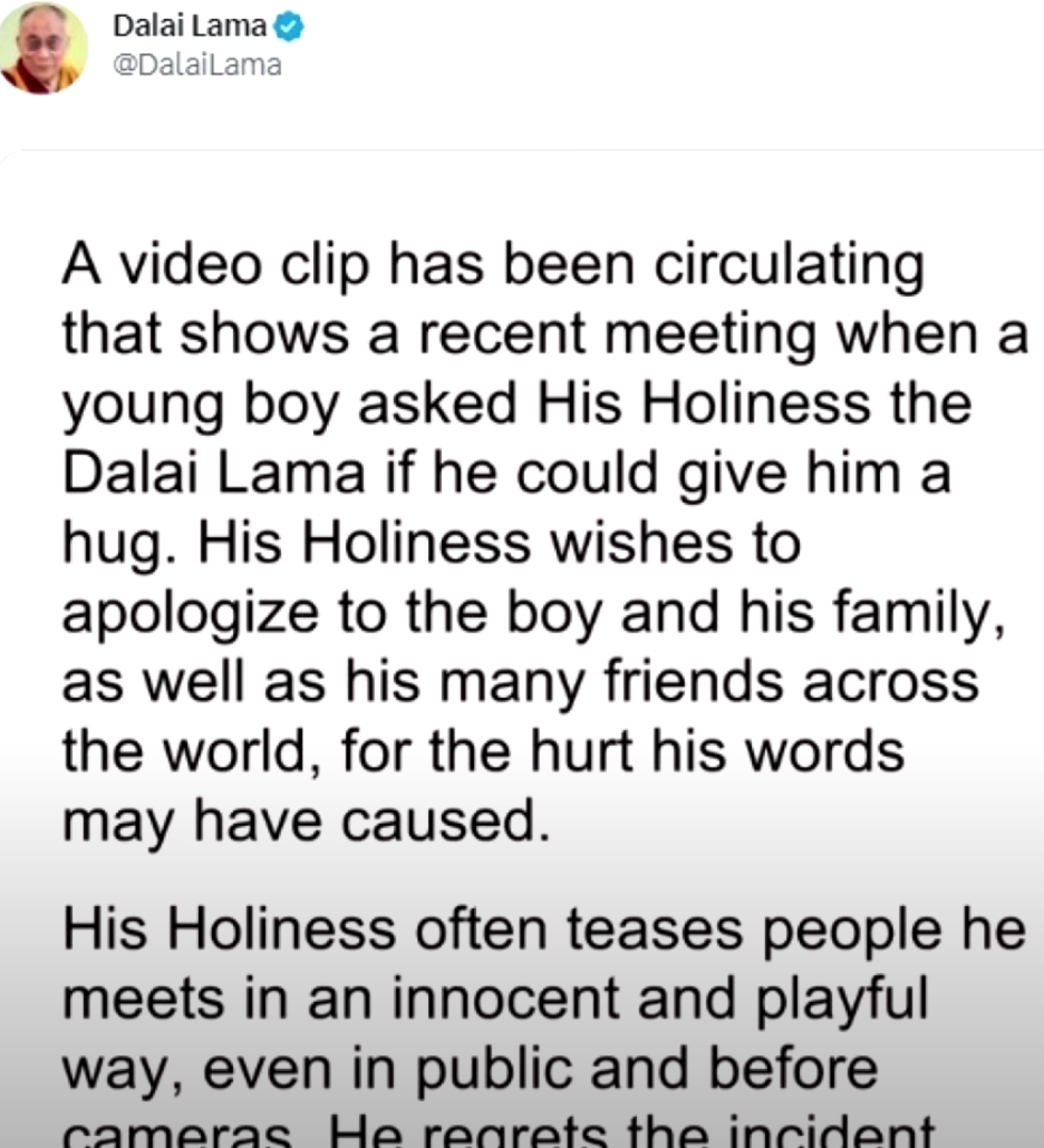 Dalai Lama disculpa inapropiado