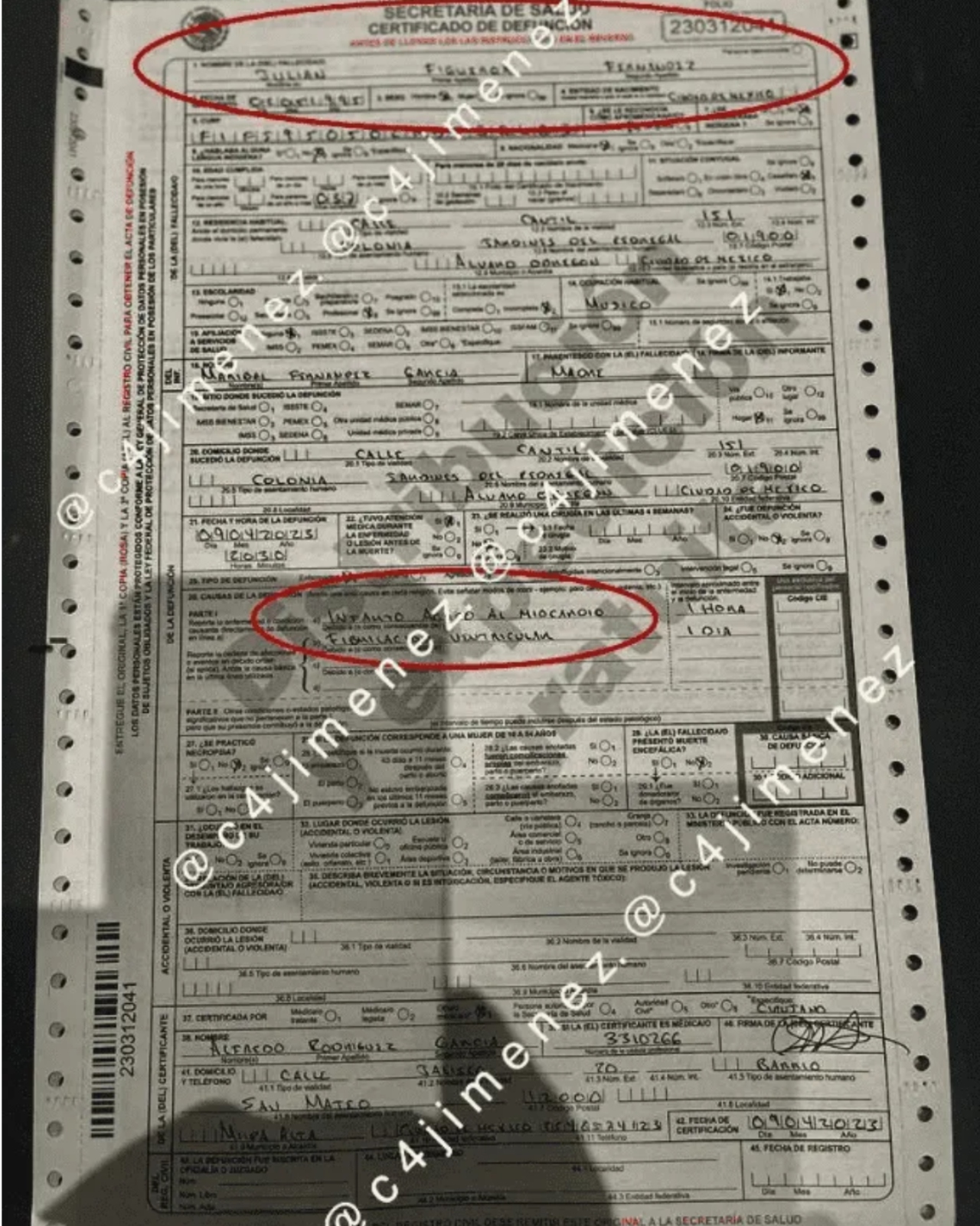 Acta de defunción Julián Figueroa