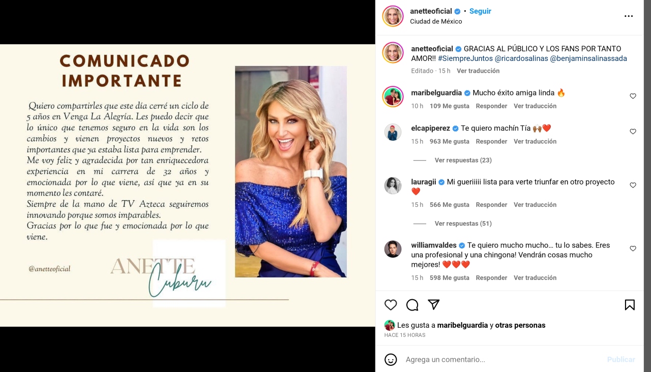 Anette Cuburu deja Venga la Alegría