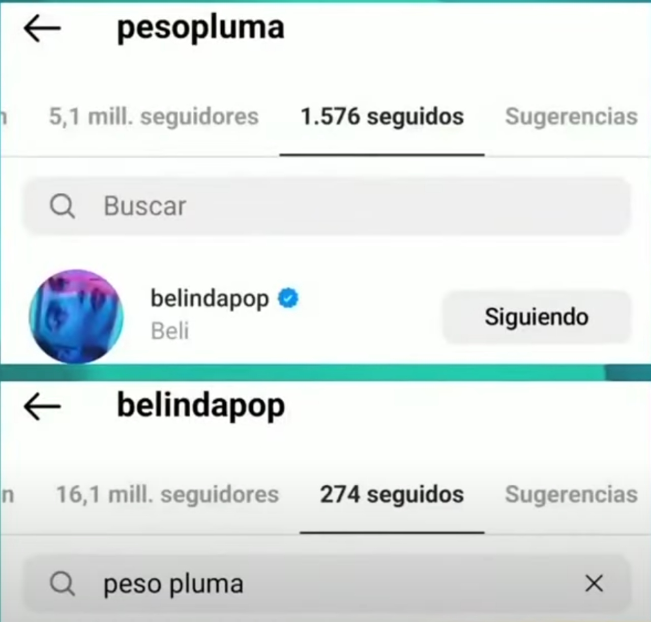 Belinda y Peso Pluma empiezan a seguirse en Instagram y ya le vimos la cara toda rayada