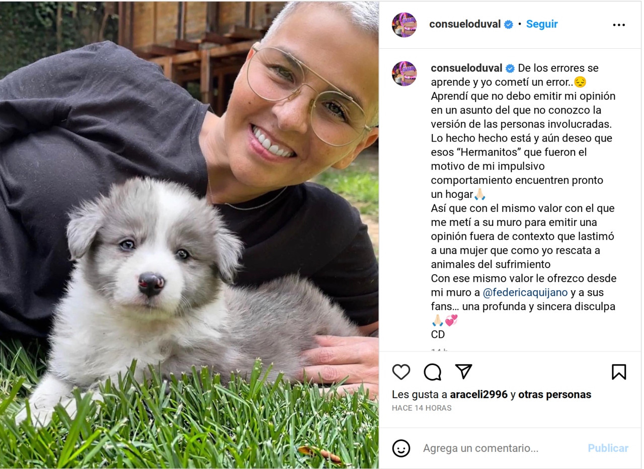 Consuelo Duval Federica Quijano disculpa