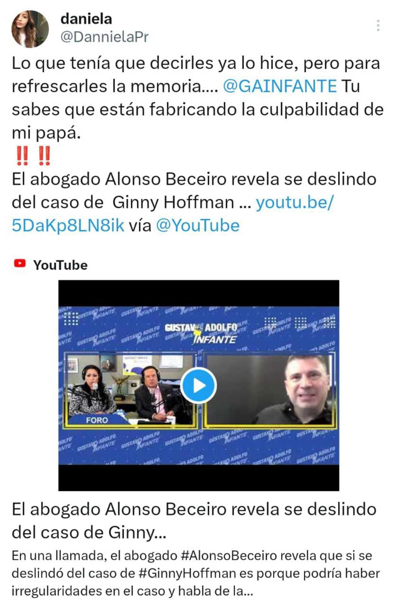 Daniela Parra manda mensaje en Twitter