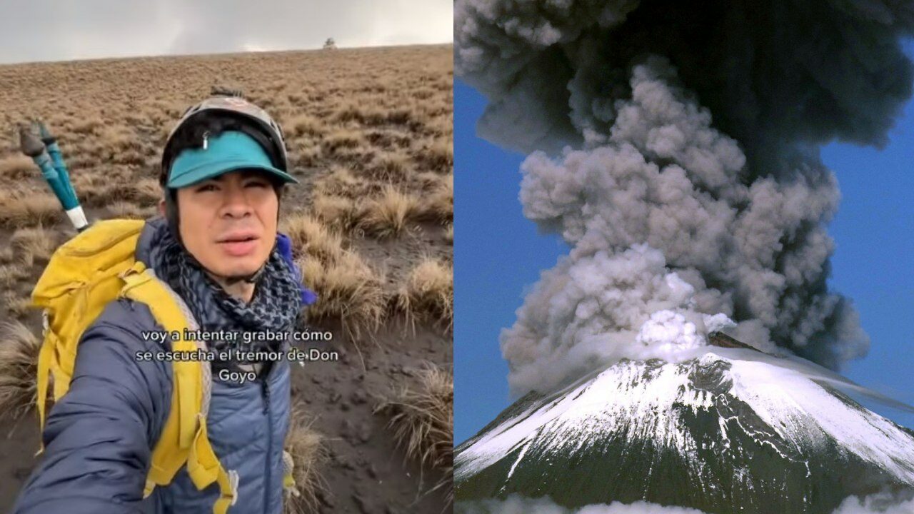 Hombre se acerca grabar Popocatepetl erupcion