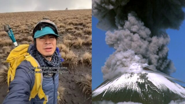 Hombre se acerca grabar Popocatepetl erupcion