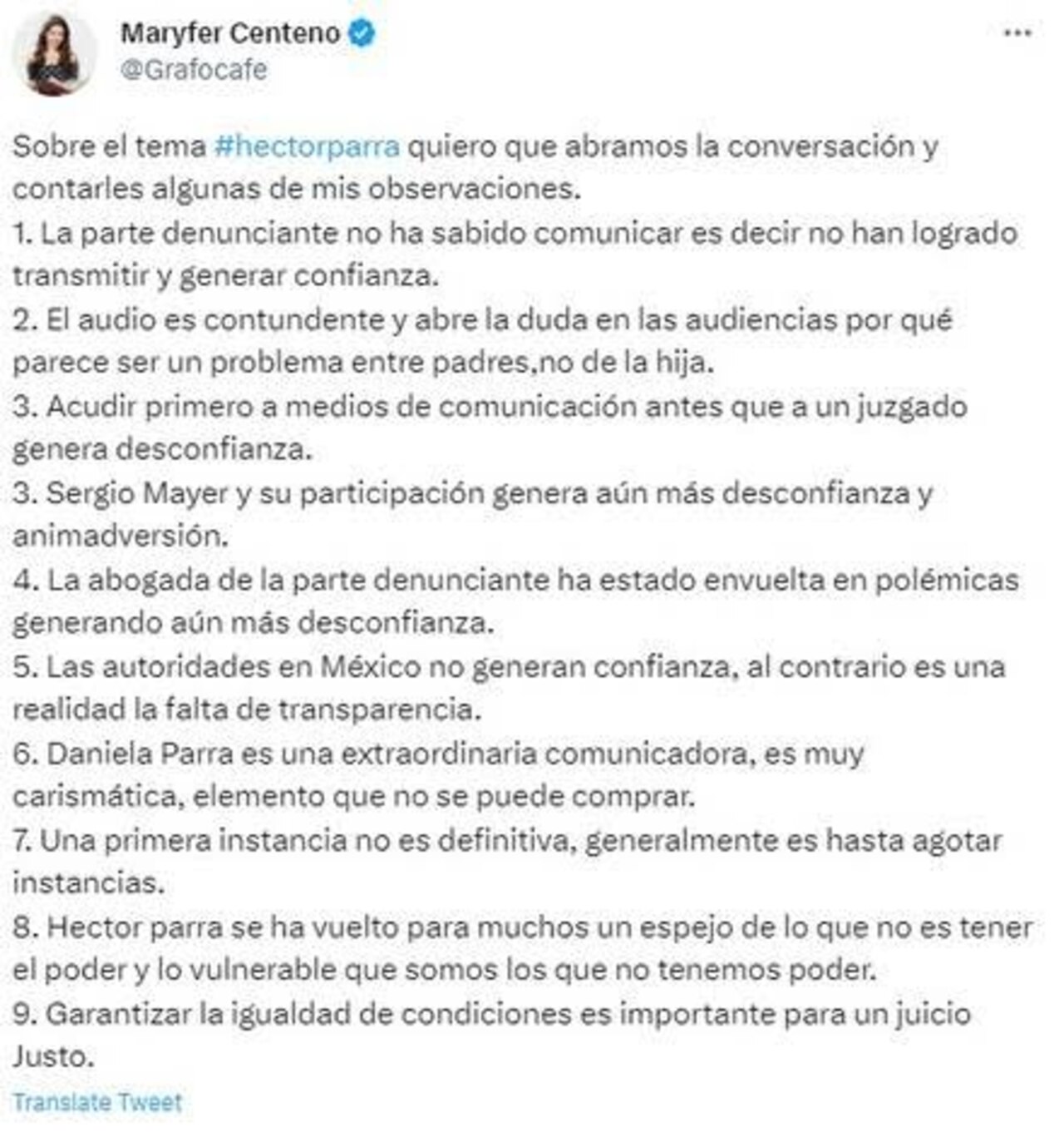 Maryfer Centeno análisis Héctor Parra y Daniela Parra