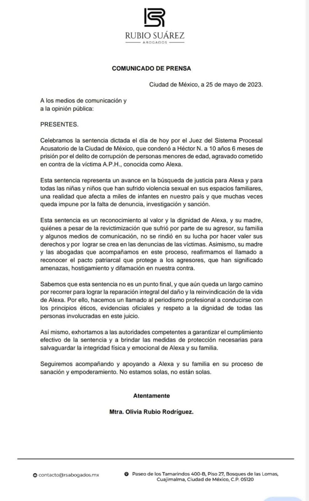 Comunicado sentencia Hector Parra declarado culpable