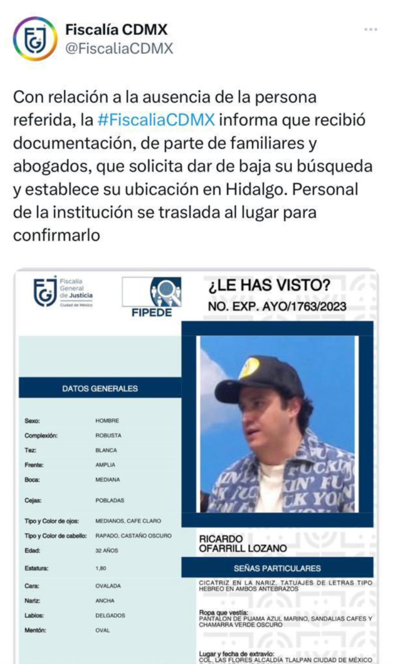 Localizan Ricardo O’Farril
