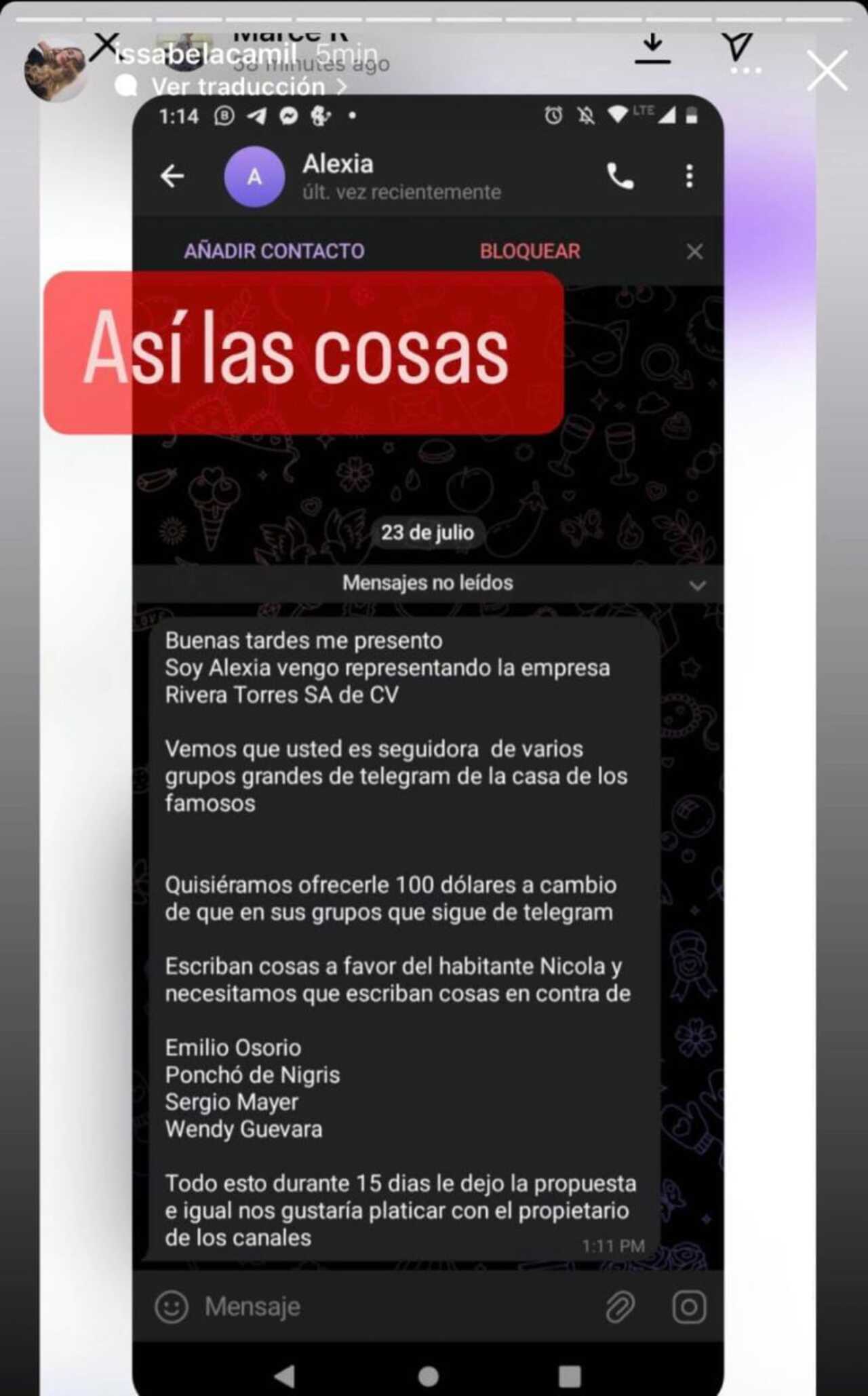 Issabela Camil expone presunta compra de apoyo para Nicola Porcella
