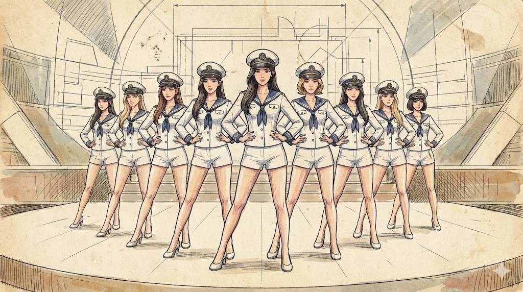 Esta ilustración ha sido redibujada con técnicas de carboncillo y tinta china sobre papel texturizado. Los trazos son expresivos y oscuros, con un uso intenso del rayado para crear las profundas sombras, logrando una atmósfera opresiva y tradicional. Girls Generation historia impacto